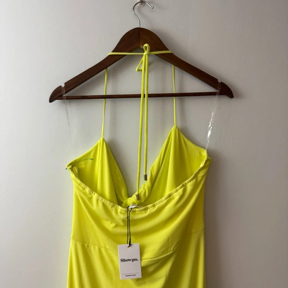 New!! Showpo Halter Ruched Side Split Dress in Citrus Size 14 - Picture 6 of 10